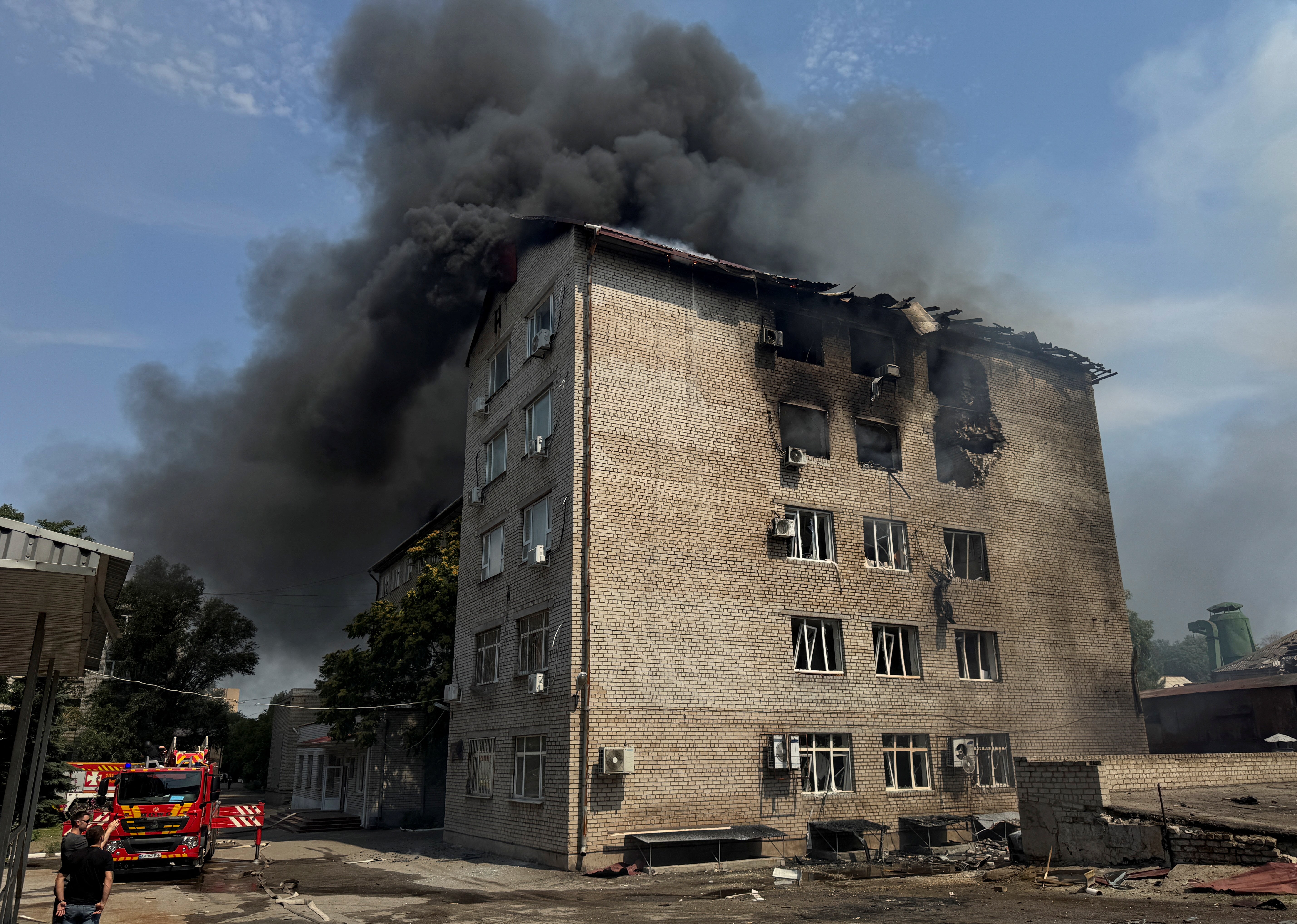 The site of a Russian drone strike, amid Russia's attack on Ukraine, in Zaporizhzhia, on Monday