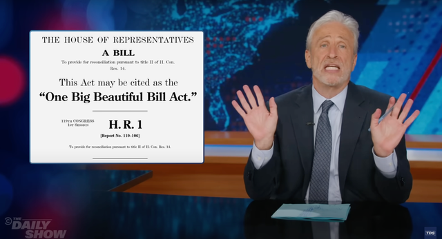 <p>Jon Stewart rebukes Republicans over Donald Trump's 'Big, Beautiful Bill' on The Daily Show on Monday July 7 2025</p>