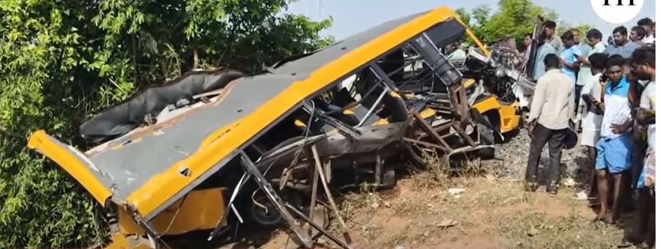 Three children die after train crashes into bus