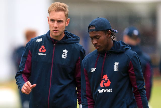 <p>Stuart Broad (left) would select Jofra Archer (right) for the first Test against Australia this winter</p>