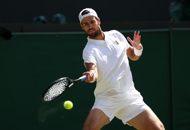 <p>Karen Khachanov in action against Taylor Fritz in the quarter-final</p>