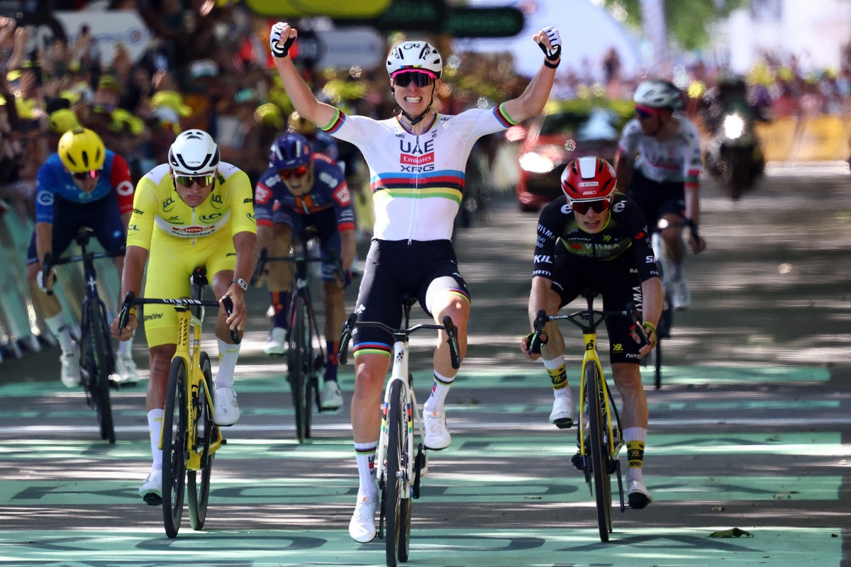 Tadej Pogacar seals century of wins with thrilling sprint victory on stage four of the Tour de France