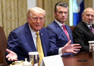 Donald Trump and Pete Hegseth attend a Cabinet meeting at the White House on Tuesday July 8 2025