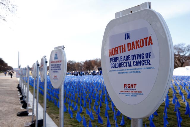 <p>An installation at the National Mall highlights the rise in young adult colorectal cancer. Researchers say early-onset rates of gastrointestinal cancer are rising  in the U.S. and globally</p>