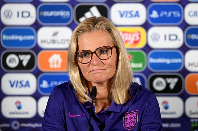 <p>Sarina Wiegman during a press conference before England play Netherlands at Euro 2025</p>