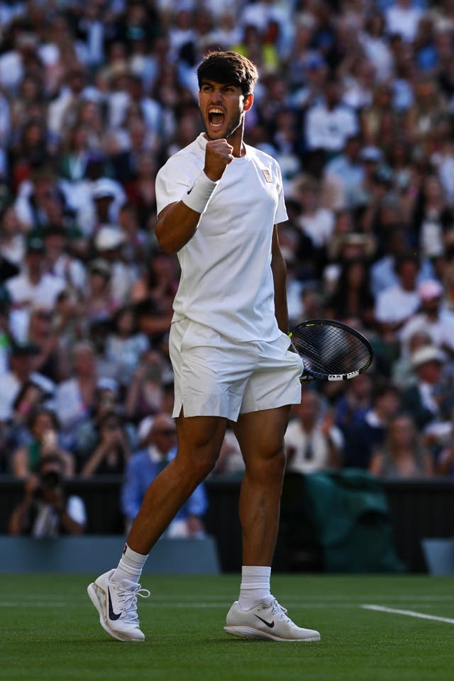 <p>Carlos Alcaraz celebrates beating Cam Norrie</p>