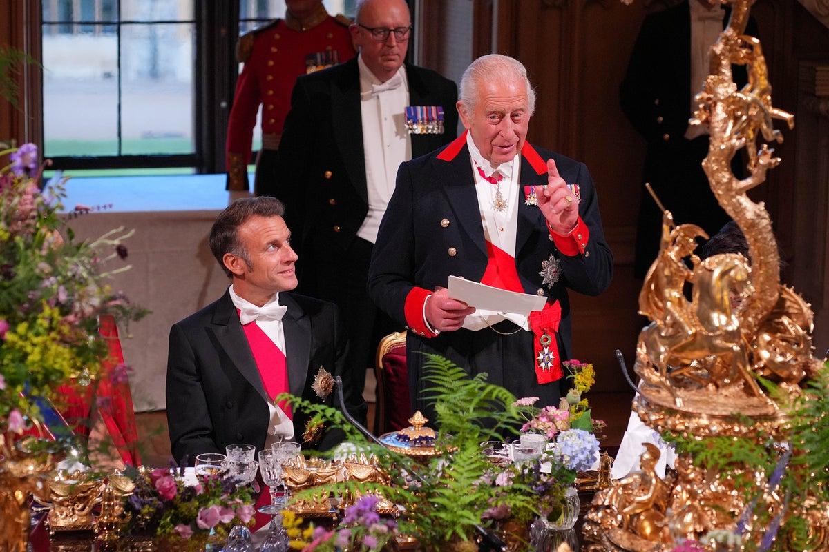 Macron state visit live: Charles calls on Britain and France to ‘lead the way’ in face of ‘complex threats’