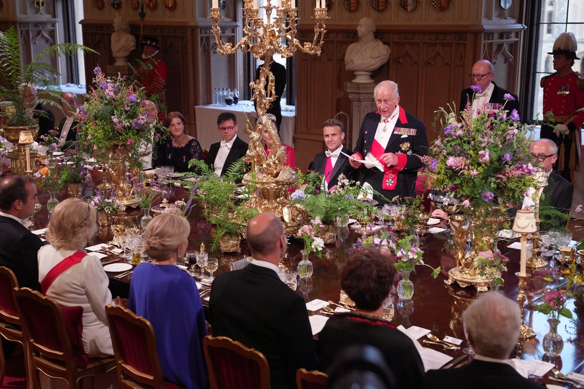 King Hosts French State Banquet at Windsor with 160 Guests Including Jagger, Elton John