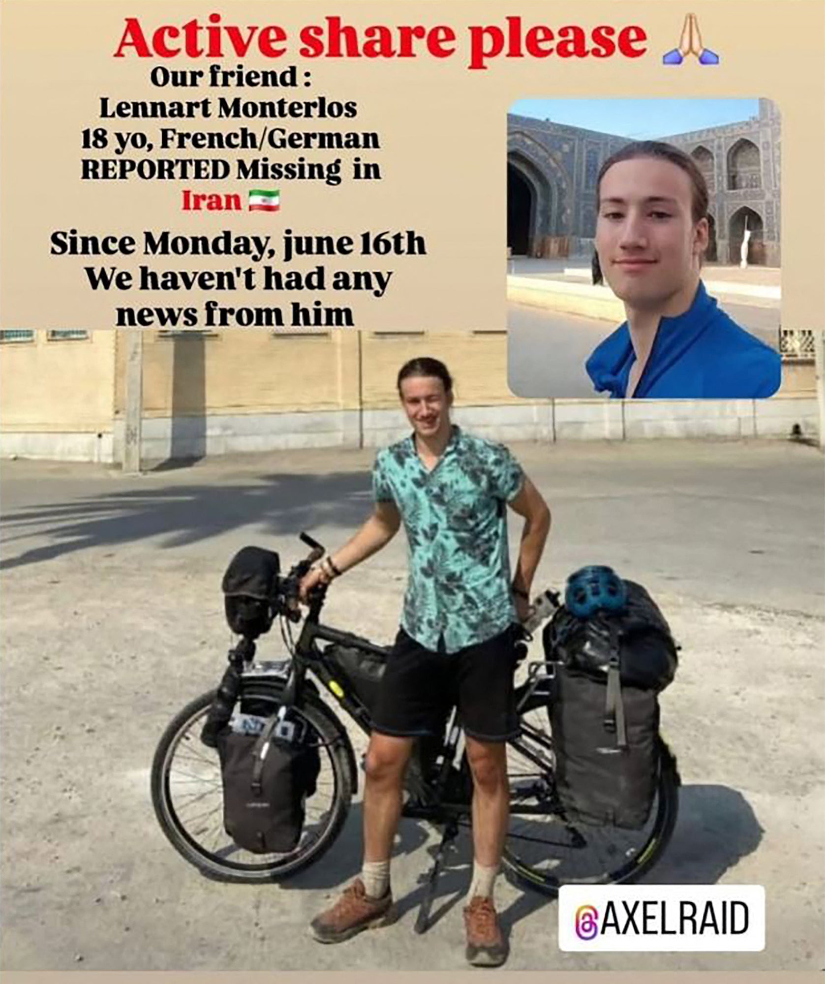 A missing persons poster on Instagram of Lennart Monterlos