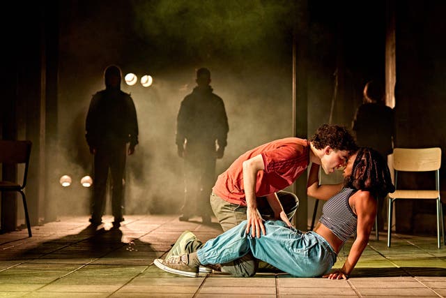 <p>Star-crossed lovers: Noah Valentine (Callum) and Corinna Brown (Sephy) in ‘Noughts & Crosses’</p>