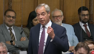 ‘Will you shut up’: Farage’s anti-Macron speech drowned out