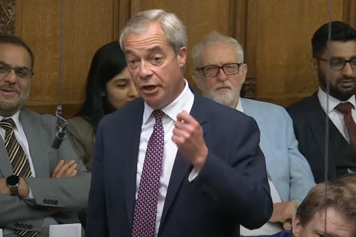 ‘Will you shut up’: Farage’s anti-Macron speech drowned out by hecklers