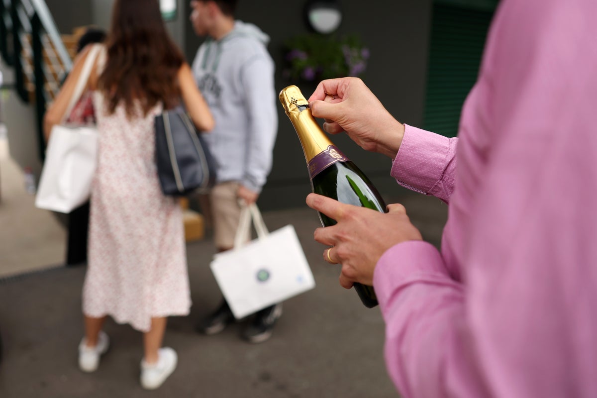 Wimbledon fan pops champagne cork onto court and is scolded by umpire