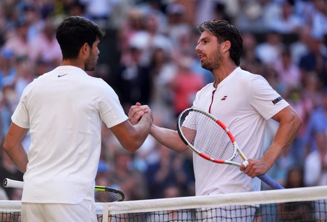 <p>Cameron Norrie following defeat to Carlos Alcaraz following their Gentlemen's Singles match</p>