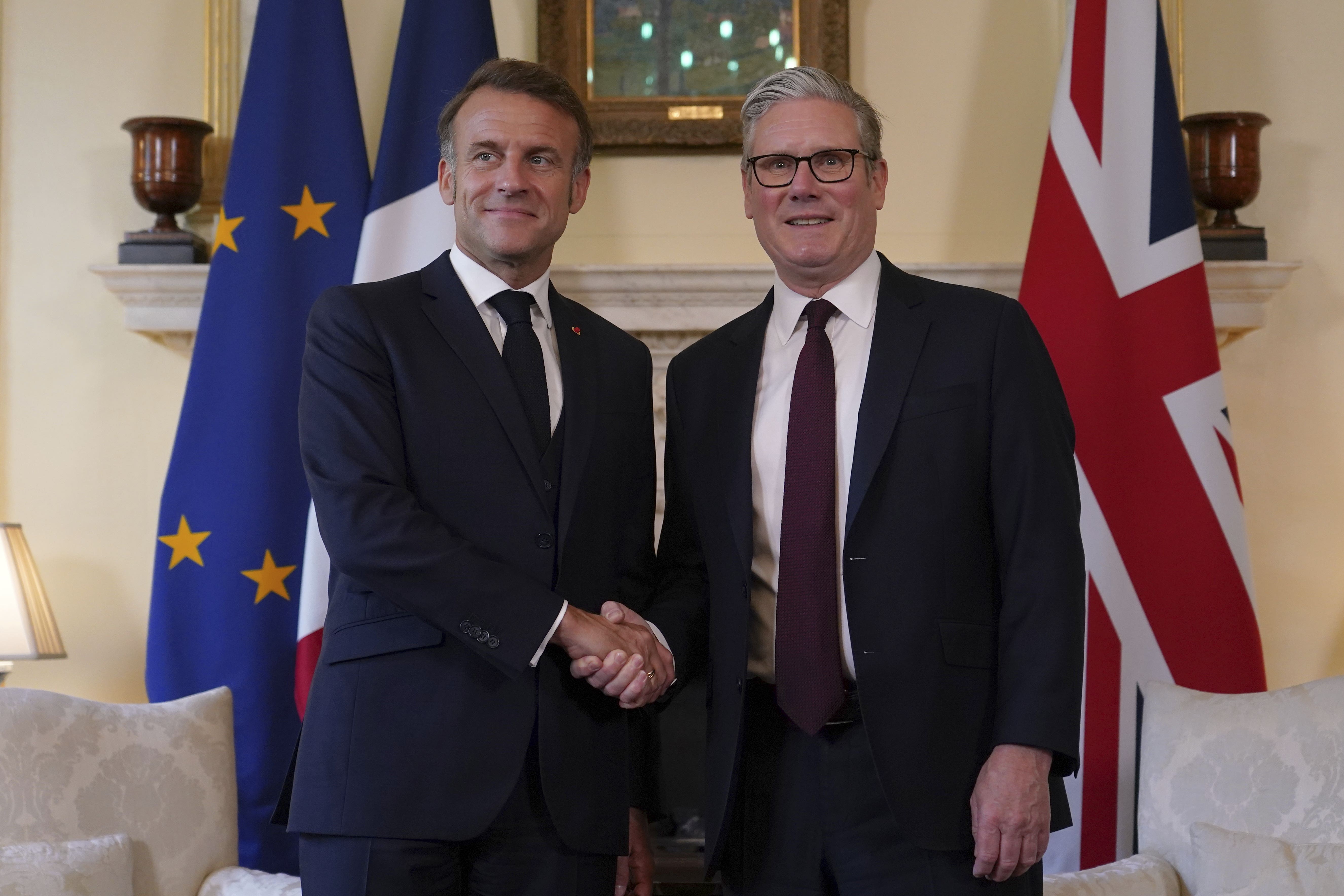 Prime Minister Sir Keir Starmer (right) with the President of France Emmanuel Macron at 10 Downing Street, London, on day two of the French President’s state visit to the UK (Alberto Pezzali/PA)