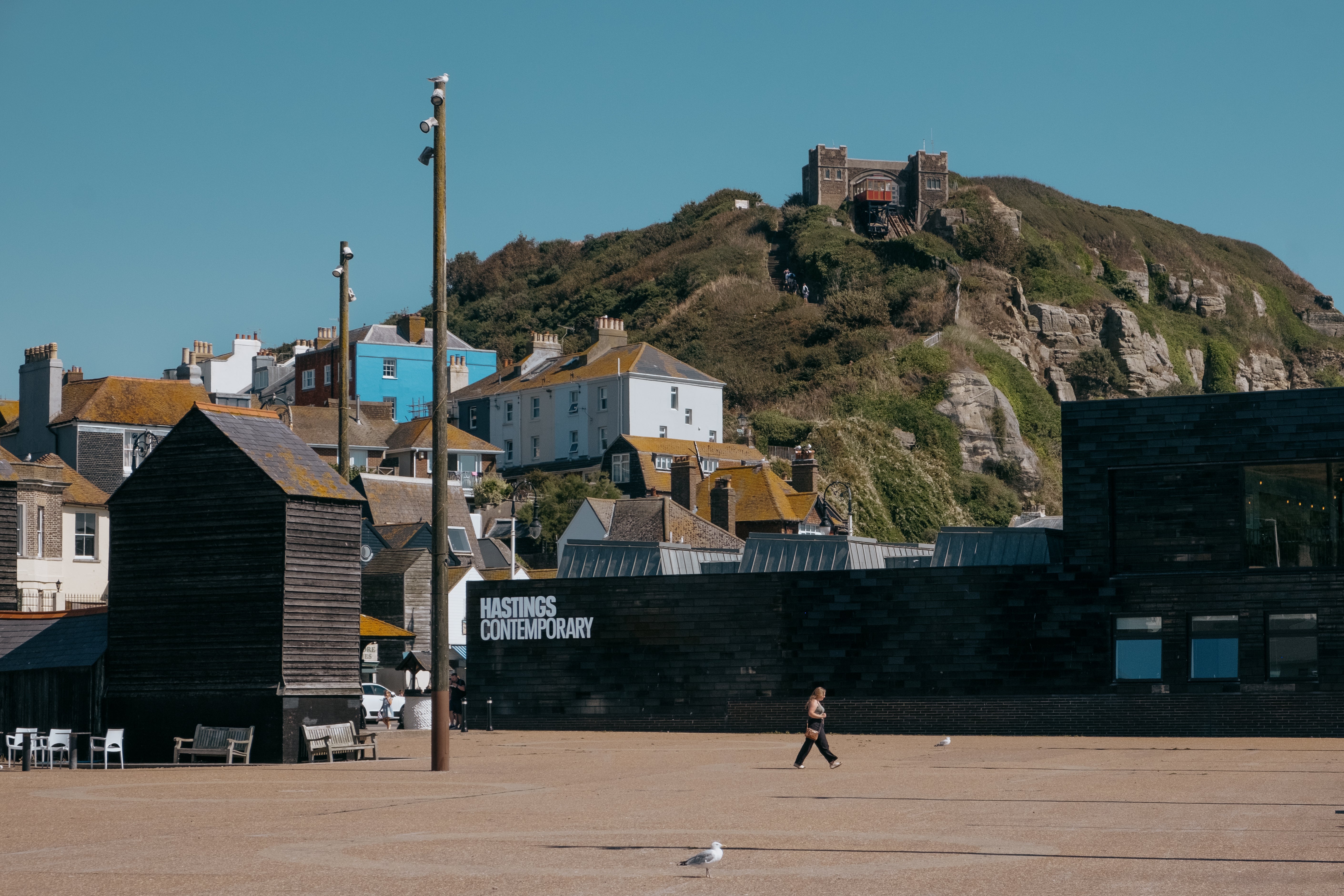 Sat amongst the town's famous net shops, Hastings Contemporary exhibits contemporary British art in a sleek space
