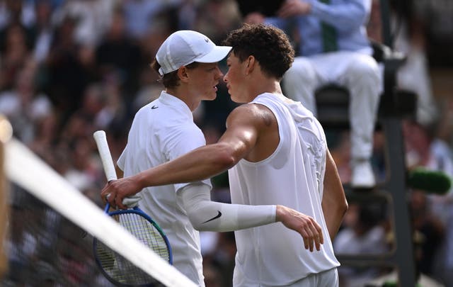 <p>Jannik Sinner (left) saw off Ben Shelton in straight sets to reach the final four</p>