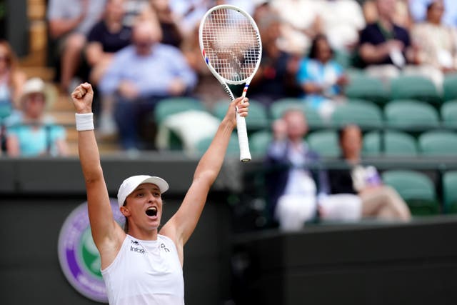 Iga Swiatek celebrates victory over Liudmila Samsonova (Ben Whitley/PA)