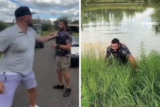 <p>Former NHL enforcer Nick Tarnasky, 40, is going viral after a July 4 video surfaced showing him in a fight at an Alberta golf course where he tossed a man into a pond.</p>