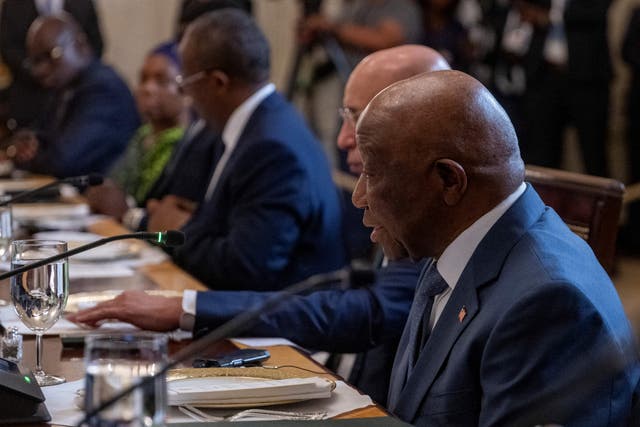 <p>Liberia’s President Joseph Boakai spoke in the State Dining Room on Wednesday</p>