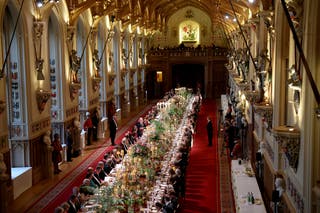 King Charles III makes a speeh as he attends the State Banquet at Windsor Castle on8 July 2025 in Windsor, England