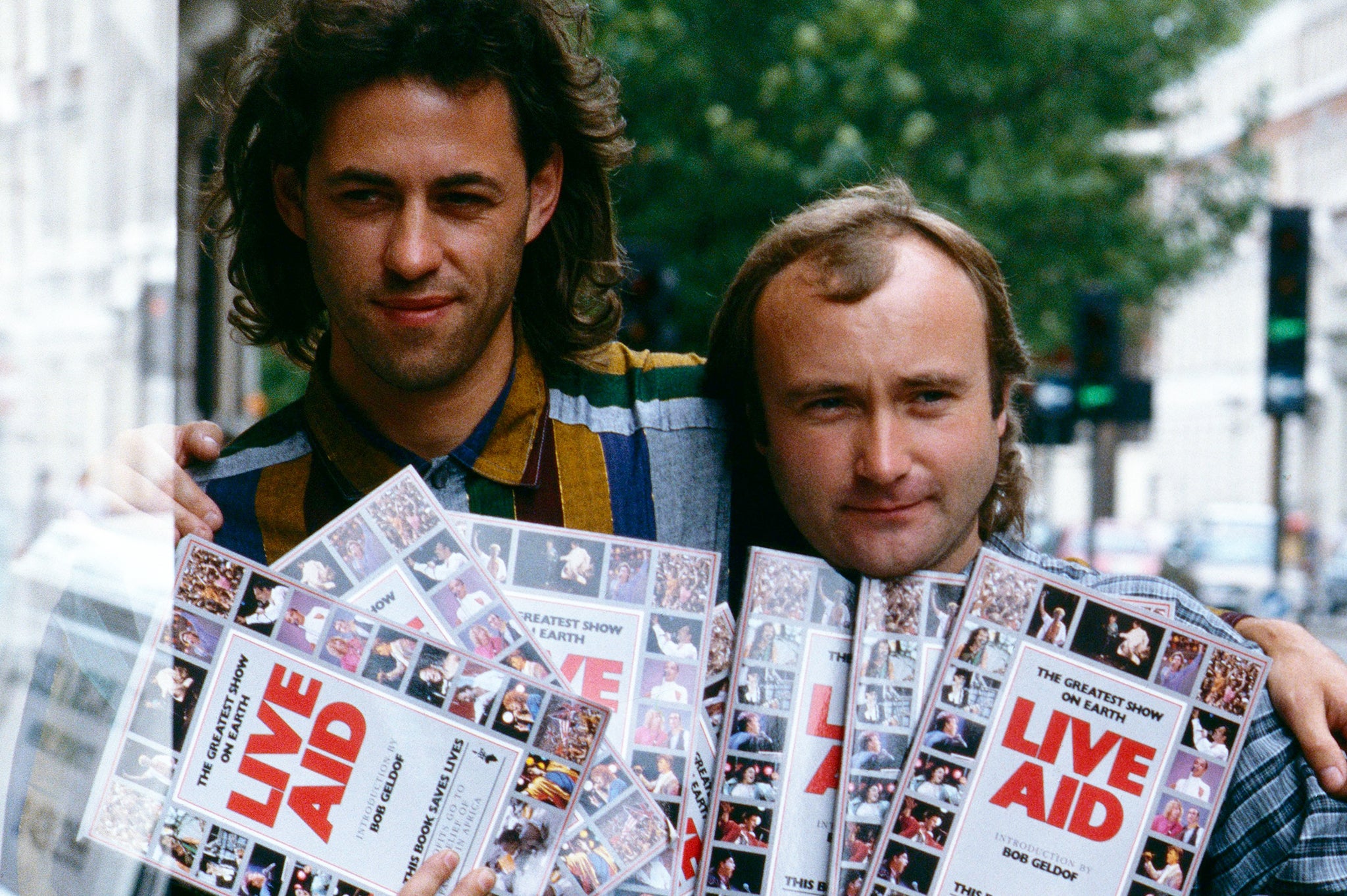 Bob Geldof and Phil Collins promote the Live Aid book
