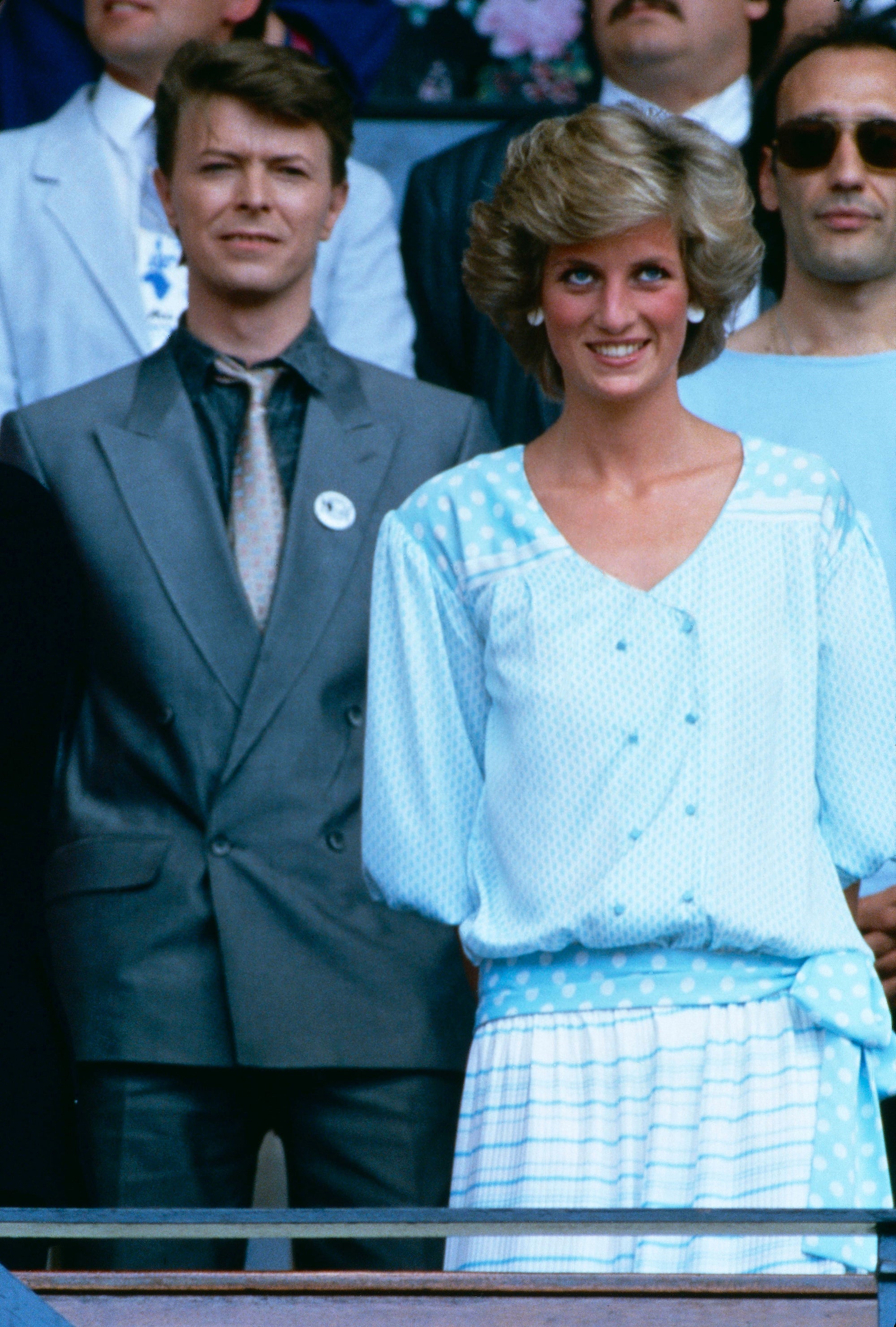 David Bowie and Princess Diana in the stalls at Wembley during Live Aid