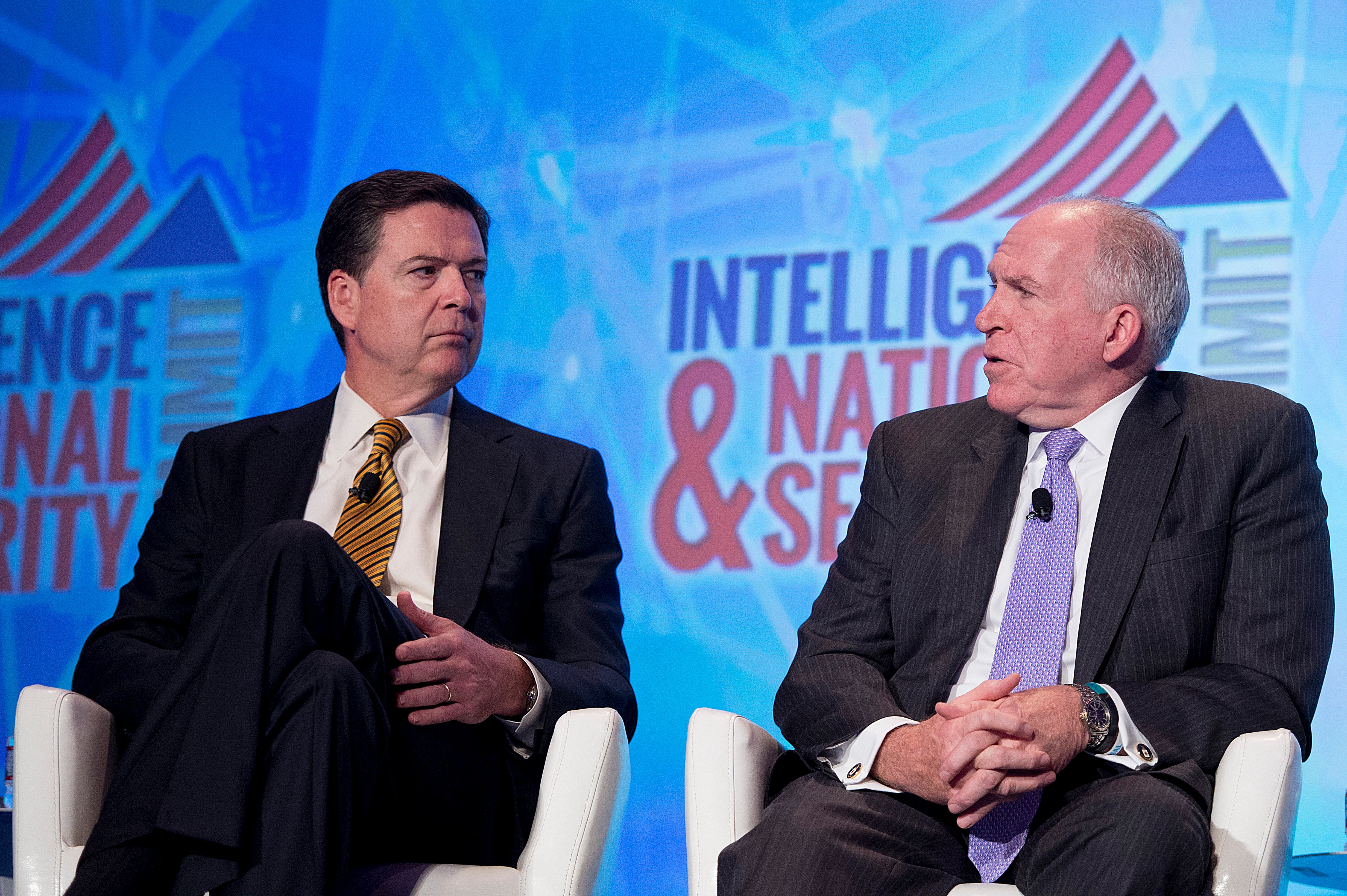Former FBI Director James Comey (left) and former CIA Director John Brennan (right) are reportedly under investigation by the FBI, following a scathing CIA review of the intelligence agencies handling of alleged Russian interest in helping the Trump 2016 campaign