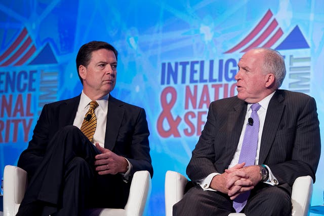 <p>Former FBI Director James Comey (left) and former CIA Director John Brennan (right) are reportedly under investigation by the FBI, following a scathing CIA review of the intelligence agencies handling of alleged Russian interest in helping the Trump 2016 campaign</p>