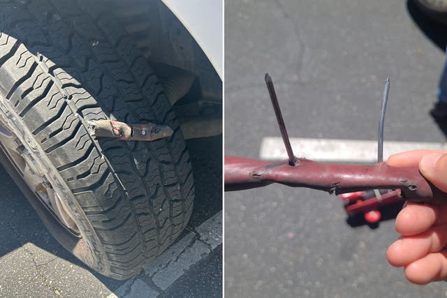 <p>The homemade tire spikes allegedly used to try to disable federal vehicles and thwart a raid on undocumented migrants</p>