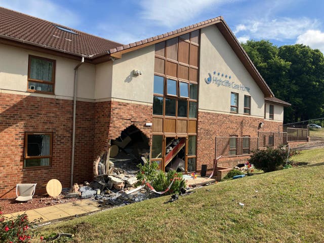 <p>A blue BMW crashed into Highcliffe Care Home on Wednesday night</p>