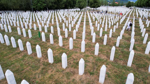 <p>A drone view of tombstones, ahead of a mass funeral marking the 30th anniversary of the Srebrenica genocide</p>