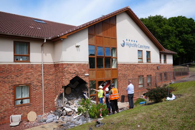 Highcliffe Care Home in Witherwack, Sunderland, where a car crashed into the building (Owen Humphreys/PA)