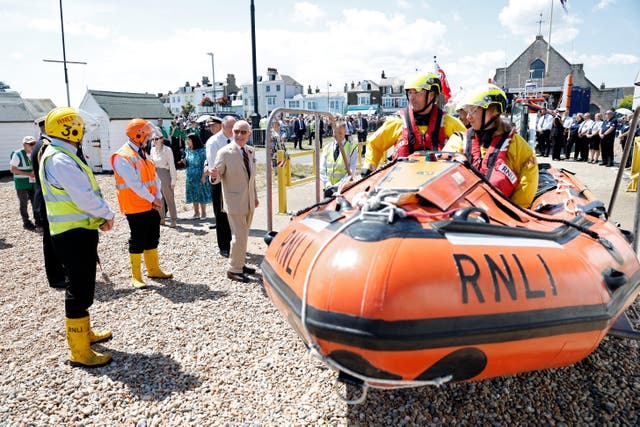 <p>The King spoke to volunteers from the RNLI</p>