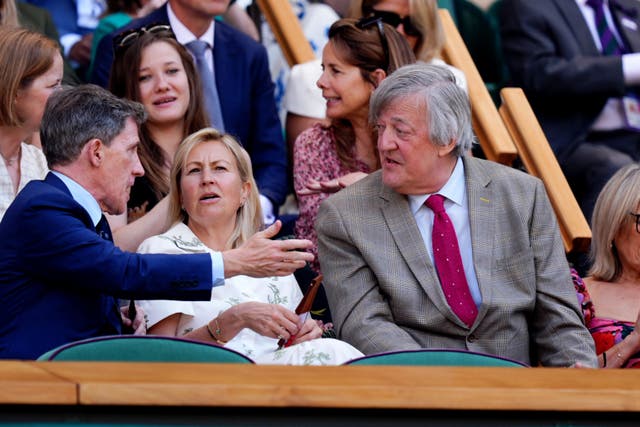 Sir Stephen Fry speaking to Rob Brydon at Wimbledon (Mike Egerton/PA)