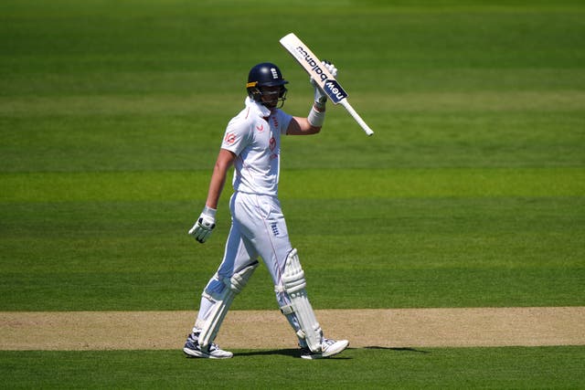 England’s Jamie Smith celebrates reaching a half-century (Bradley Collyer/PA)