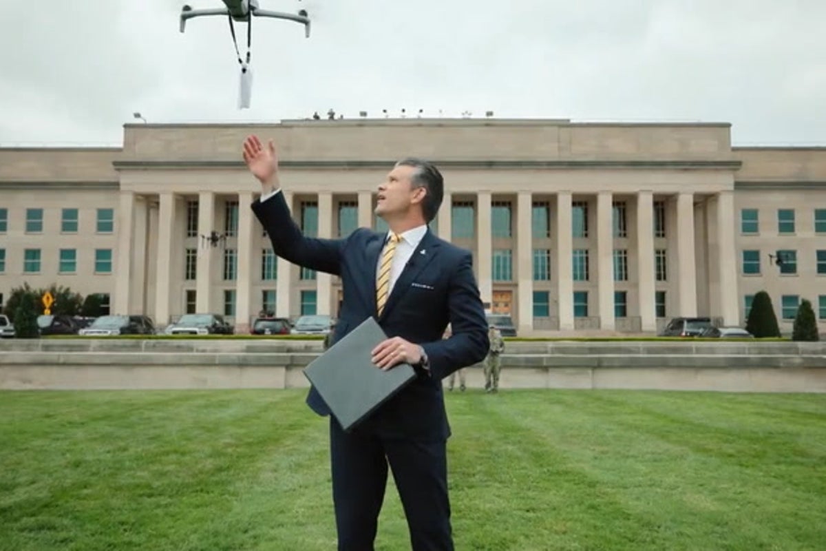 Pete Hegseth announces US drone plan as Metallica track blares