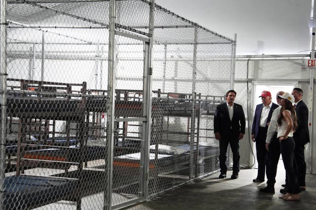 <p>President Donald Trump visits 'Alligator Alcatraz' in Florida with Governor Ron DeSantis and Homeland Security Secretary Kristi Noem</p>