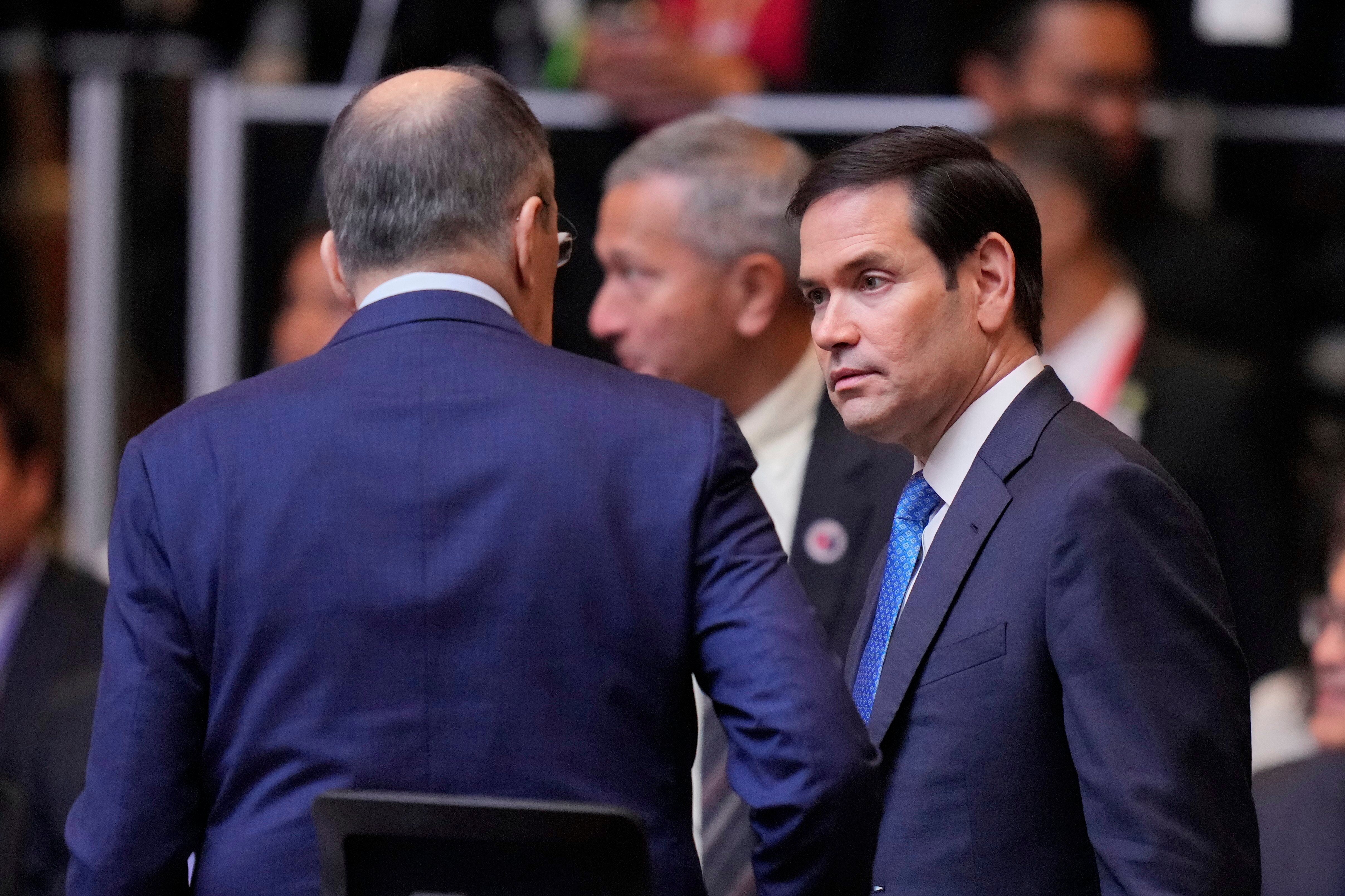 Secretary of the Secretary of State Marco Rubio, right, talks with Russian Foreign Minister Sergei Lavrov during the East Asia Summit at the External Meeting on Aseano in Kuala Lumpur