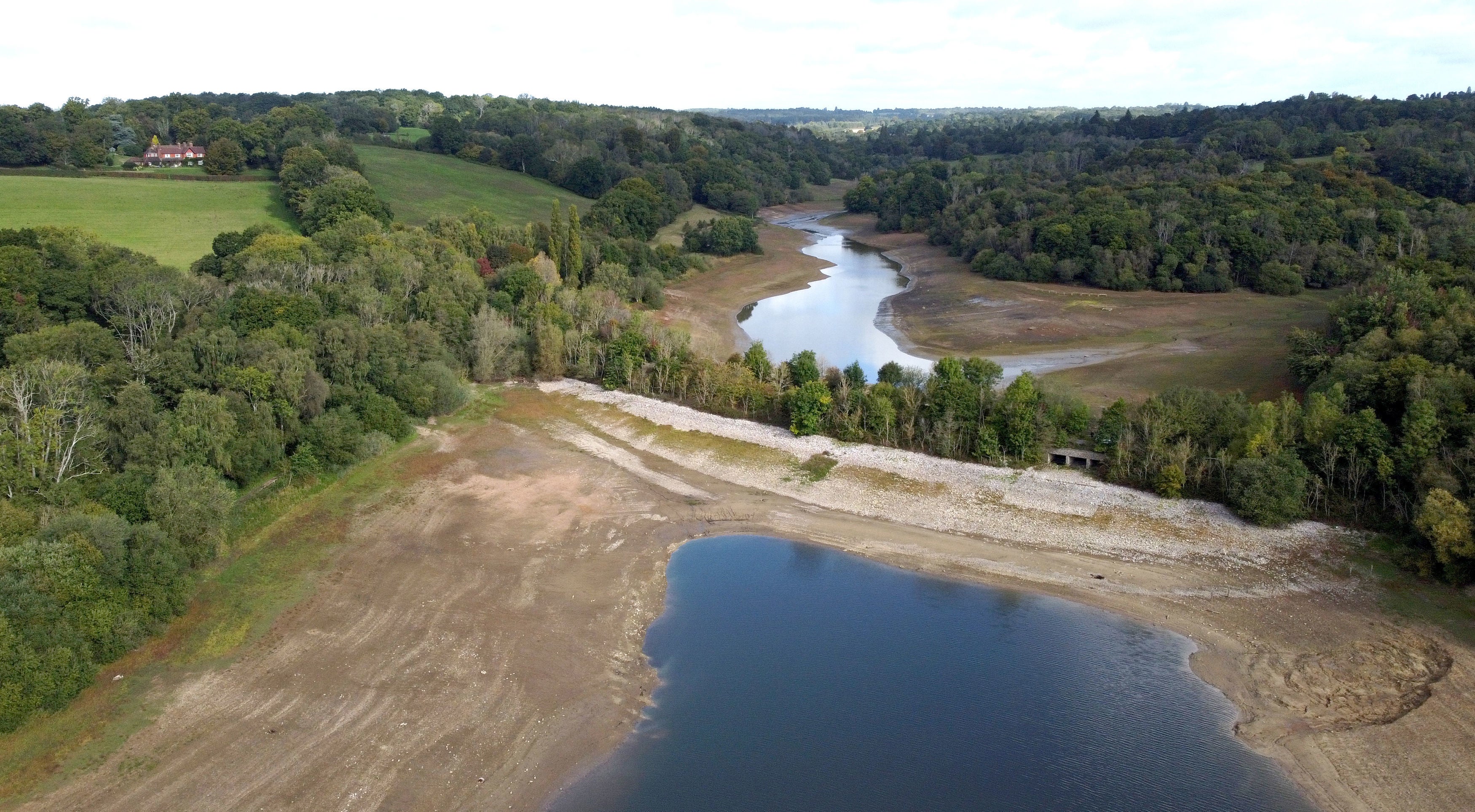 A view of Ardingly reservoir in West Sussex, currently standing at 30% of it's normal capacity.