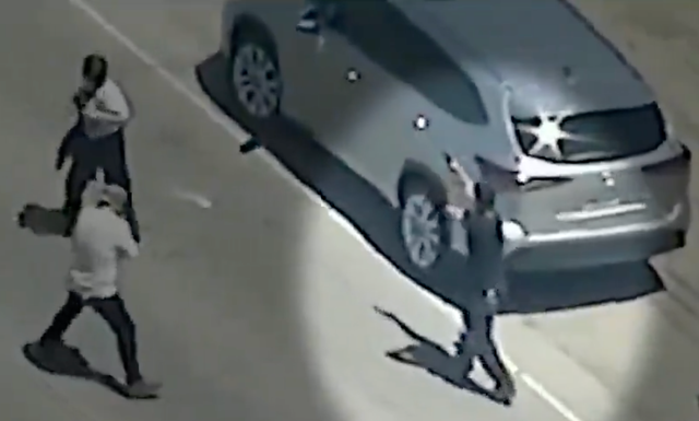<p>A protester appearing to shoot a gun at federal agents during a raid on undocumented migrants in Camarillo, California, on Thursday July 10 2025</p>