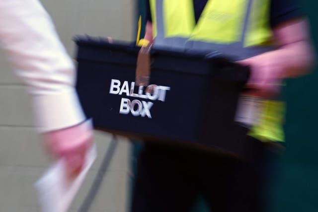 A ballot box arriving during the count for the Blackpool South by-election at Blackpool Sports Centre, Blackpool (Peter Byrne/PA)