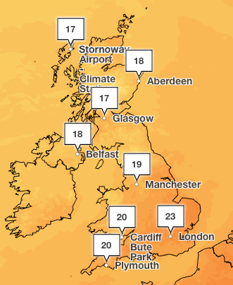 Met office predicts a drop in temperature on Tuesday 15 July