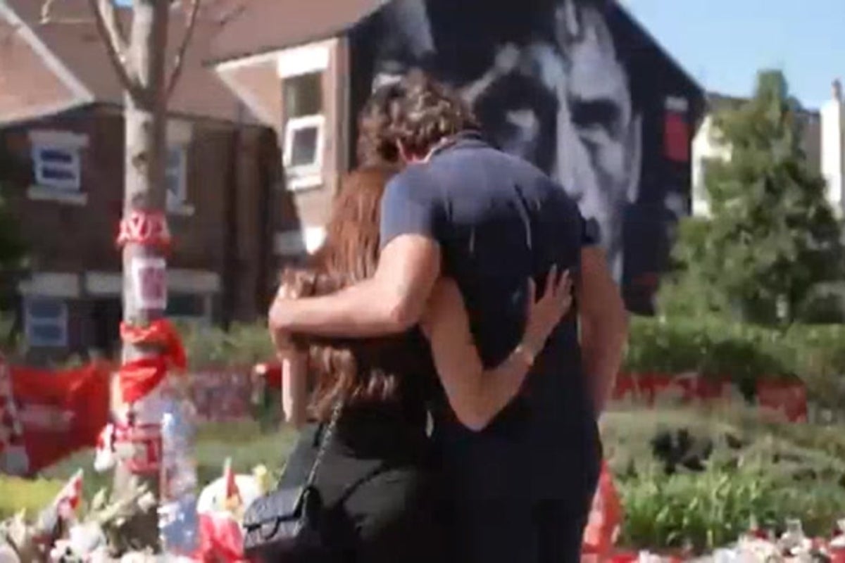 Diogo Jota’s heartbroken wife and Liverpool players lay flowers at Anfield