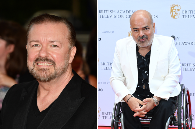 <p>'The Office' producer Ash Atalla (right) addressed the disability jokes made by Ricky Gervais at award shows</p>