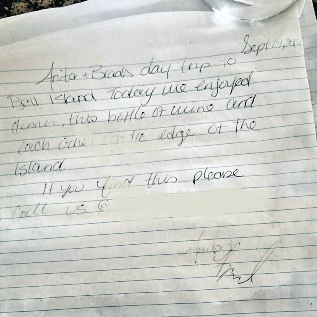 The message in a bottle listed a phone number, but finders ended up connecting with its author through Facebook