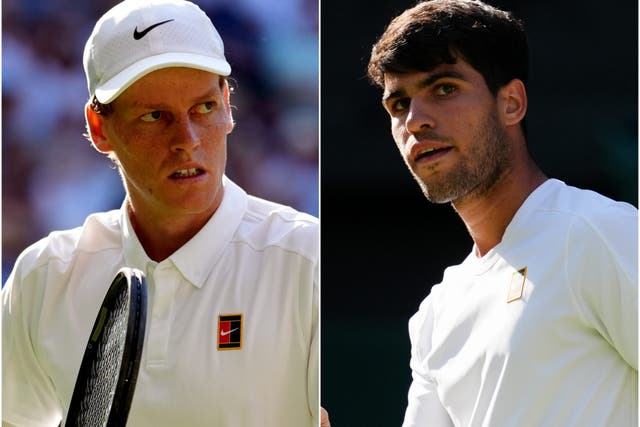 <p>Jannik Sinner and Carlos Alcaraz will face off in the Wimbledon final (PA)</p>