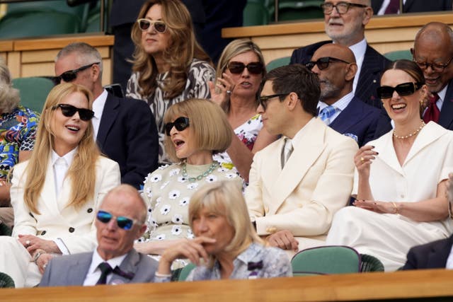 Dame Anna Wintour with Nicole Kidman, James Righton and Keira Knightley in the royal box on the final day of Wimbledon (Jordan Pettitt/PA)