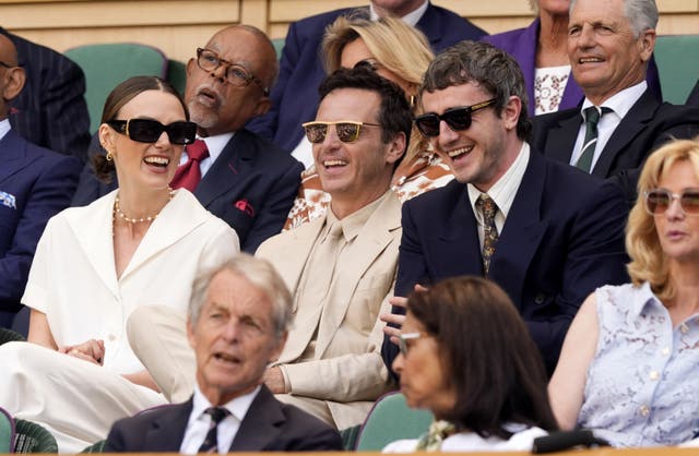 <p>Keira Knightley chats to Andrew Scott and Paul Mescal (Jordan Pettitt/PA)</p>