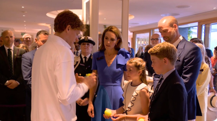 Jannik Sinner speaks to royalty after his Wimbledon win